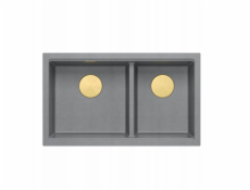 GraniteQ ČTVRÁK | LOGAN 120 | žulový kuchyňský dřez SILVER STONE + ZLATÉ PVD | rozměry: 76 x 45 x 23,5 cm | 2komorová vložka | výška dna skříňky od: 80 cm