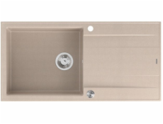 GraniteQ Dřez EVAN 146 XL se sifonem Push 2 Open, 1 umyvadlo, s/bez (1000x500x210; rozměr 420x480) perleťově béžové / ocelové prvky