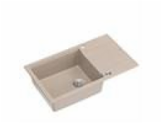 GraniteQ Dřez EVAN 136 XL se sifonem Push To Open, 1 dřez, s/bez (860x500x210; com. 420x490) perleťově béžových / ocelových prvků