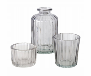 Boltze Sada skleněných dekorací TOLKA, svícny a váza, 10 cm