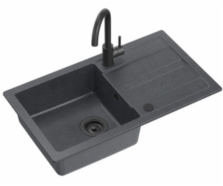 GraniteQ Žulový dřez GO-MAX BLACK 1-kz/o (77x44x17,5) + v...