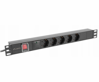 Lanberg 1U 16A 5x SCHUKO 2m černý rackový prodlužovací ka...