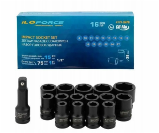 JCB Sada 1/2  rázových nástrčných klíčů, 16dílná (6hranná...