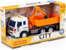 Polesie Polesie 96005 City, plošinový nákladní vůz s bagrem, inerciální, se světlem a zvukem, oranžová v krabici