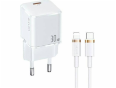 Usams Nabíječka USAMS USB-C T45 30W PD3.0 + QC3.0 rychlé nabíjení + U63 USB-C/Lightning kabel bílá/bílá UXTZH02 (USAMS-UX)