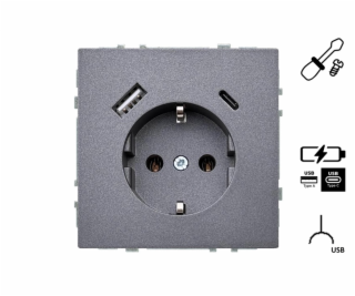 Zásuvka a USB A+C nabíječka LIREGUS MODER, černá