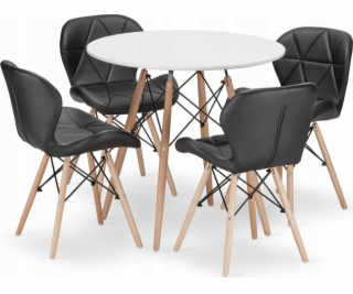 Leobert Sada kulatého stolu TODI 80 bílá + 4 černé židle ...
