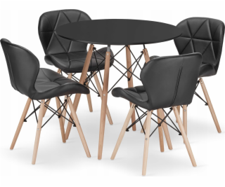 Leobert Sada kulatého stolu TODI 80 černý + 4 černé židle...