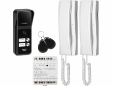 Orno ENIR, sada interkomu pro dvě rodiny, 2vodičová, napájení na DIN lištu, se čtečkou klíčenek, bílá