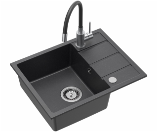 GraniteQ Dřez MIKE 116 z černé žuly, 1 dřez, s/bez (56x44...