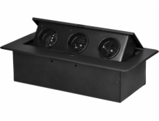 Orno Nábytková zásuvka zapuštěná do pracovní desky s plochým frézovaným okrajem, 3x2P+Z, černá