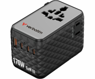 Verbatim Cestovní adaptér GaN EU/UK/USA 2xUSB-A/3xUSB-C P...