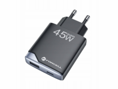 ForCell Nabíječka telefonu F-Energy Ultra Slim GaN III USB C + USB A PD QC4.0 3A 45W B245202(1A1C) černá