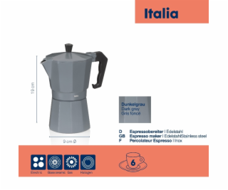 Konvice na espresso tmavě šedá 19,0cm 9,0cm 300 ml KL-10561