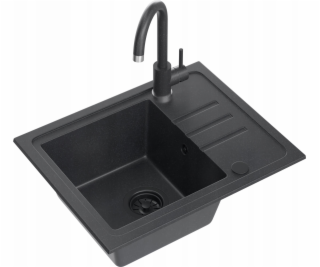 NoName BEN 116 Černý žulový dřez s černým sifonem a černo...
