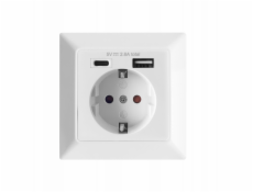 Orno Jednoduchá zásuvka 2P+Z (Schuko), USB-A + USB-C, výstup 5VDC, max. 2,8A