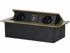 Orno ZÁSUVKA MONTOVANÁ DO DESKOVÉ DESKY 2X2P+Z, 2XUSB, MOSAZNÝ OKRAJ