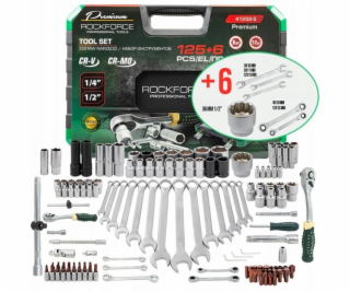 Rockforce Sada nářadí 125+6dílná 1/4, 3/8, 1/2 Premium