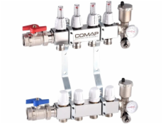 Comap Nerezový rozdělovač s termostatickým ventilem, průtokoměrem, automatickým odvzdušňovacím ventilem, vypouštěcím ventilem a 4-obvodovým teploměrem (DWZ)