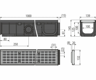 ALCADRAIN 100mm vnější odvodnění s plastovým rámem, pozin...