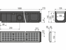 ALCADRAIN 100mm vnější odvodnění s plastovým rámem, pozinkovaný rošt, B125
