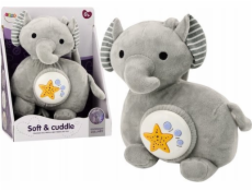 LeanToys Plyšový slon , projektor, spáč, šedý slon, plyšová hračka, hvězdičky, melodie