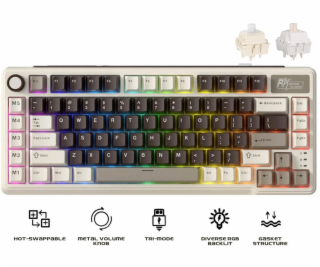 Royal Kludge Herní klávesnice RK L75 Mocha Gray s krémový...