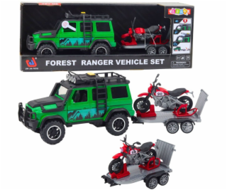 LeanToys Sada terénních vozidel s odtahovkou a motocyklem...