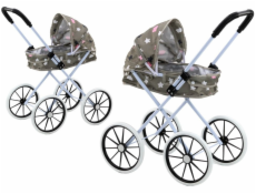 LeanToys Skládací kočárek pro panenky s velkými koly, hvězdy a mraky, šedý, 70 cm, LEAN Toys
