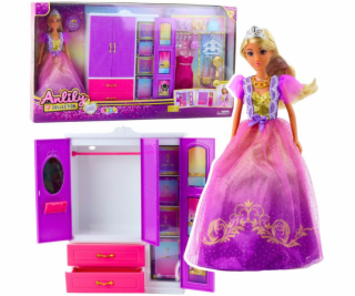 LeanToys Šatní skříň pro panenky Anlily s policemi a zásu...