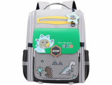 Lean Školní batoh s dinosaury na hrudi, šedozelený, 21 l, 39 cm