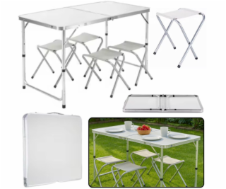 Lean Skládací kempingový stůl se 4 židlemi, šedý LEAN