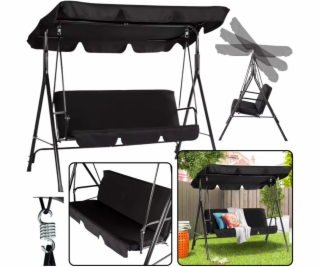 Lean Třímístná zahradní houpačka s polštáři a matrací, černá