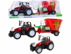 LeanToys VELKÝ ZEMĚDĚLSKÝ TRAKTOR 60 CM PŘÍVĚS S KRMIVEM, ČERVENÝ