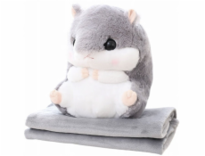 LeanToys Plyšová ohřívací deka na ruce s motivem křečka 190 x 100 cm 3v1 šedá 35 cm