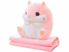 LeanToys Plyšová ohřívací deka na ruce s motivem křečka 190 x 100 cm 3v1 růžová 35 cm