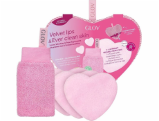 Glov Sada Lips & Ever Clear Skin: rukavice na exfoliaci rtů + opakovaně použitelné kosmetické tampony ve tvaru srdce