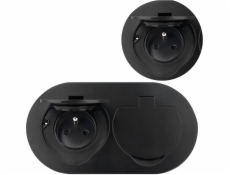 Orno Hermetická dvojitá elektrická zásuvka, oválná, IP55, 2x2P+Z (francouzská), černá