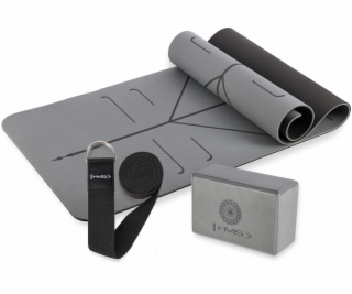 HMS Sada na jógu ŠEDÁ TPE podložka YM10 + kostka KJ02 + p...