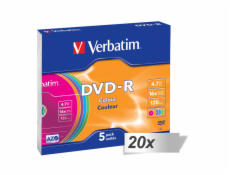 20x5 Verbatim DVD-R 4,7GB Colour 16x Speed, tenký obal