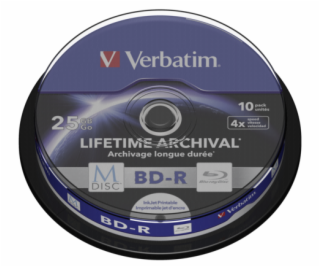 1x10 Verbatim M-Disc BD-R BluRay 25GB 4x Speed Cakebox pr...