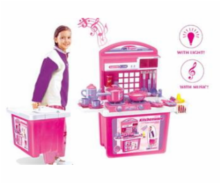 Hračka G21 Dětská kuchyňka s příslušenstvím  v kufru růžová 