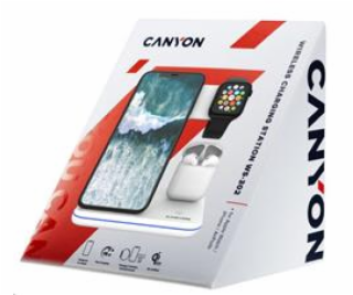 CANYON Bezdrátová nabíječka WS-302W, 3v1, vstup 9V/2A, 12...