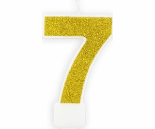 Narozeninová svíčka, číslo 7, zlatý třpyt, 7 cm. univerzální