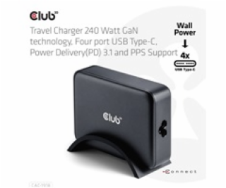 Club3D cestovní nabíječka 240W GaN technologie, 4xUSB-C, ...
