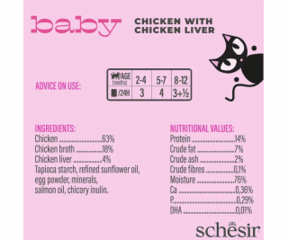 SCHESIR Baby Chicken s játry ve vývaru - mokré krmivo pro...