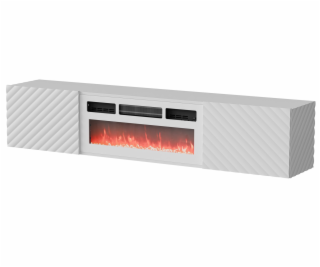 Cama RTV skříň LARA 183x35x37 bílá matná + bílá krbová římsa