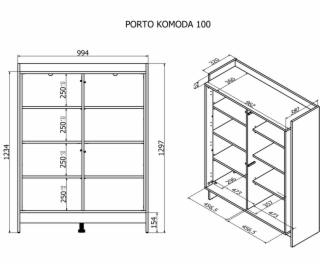 Cama Komoda PORTO 100x38x130 dub/černá