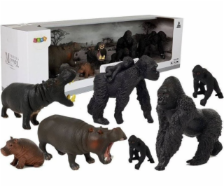 LeanToys Sada figurek Safari zvířata Hrochi Gorily
