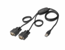 Digitus prevodník USB 2.0 na 2x sériový port, RS232, DSUB 9M, 1,5 m